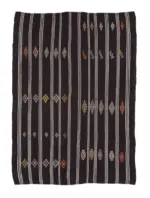 Kıl Çizgili Kahverengi Keçi Kılı İpliğinden El Dokuma Kilim-185x256