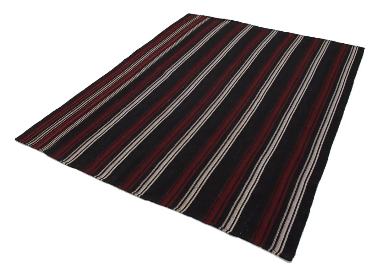 Kıl Çizgili Kahverengi Keçi Kılı İpliğinden El Dokuma Kilim-186x248 - Görsel 2