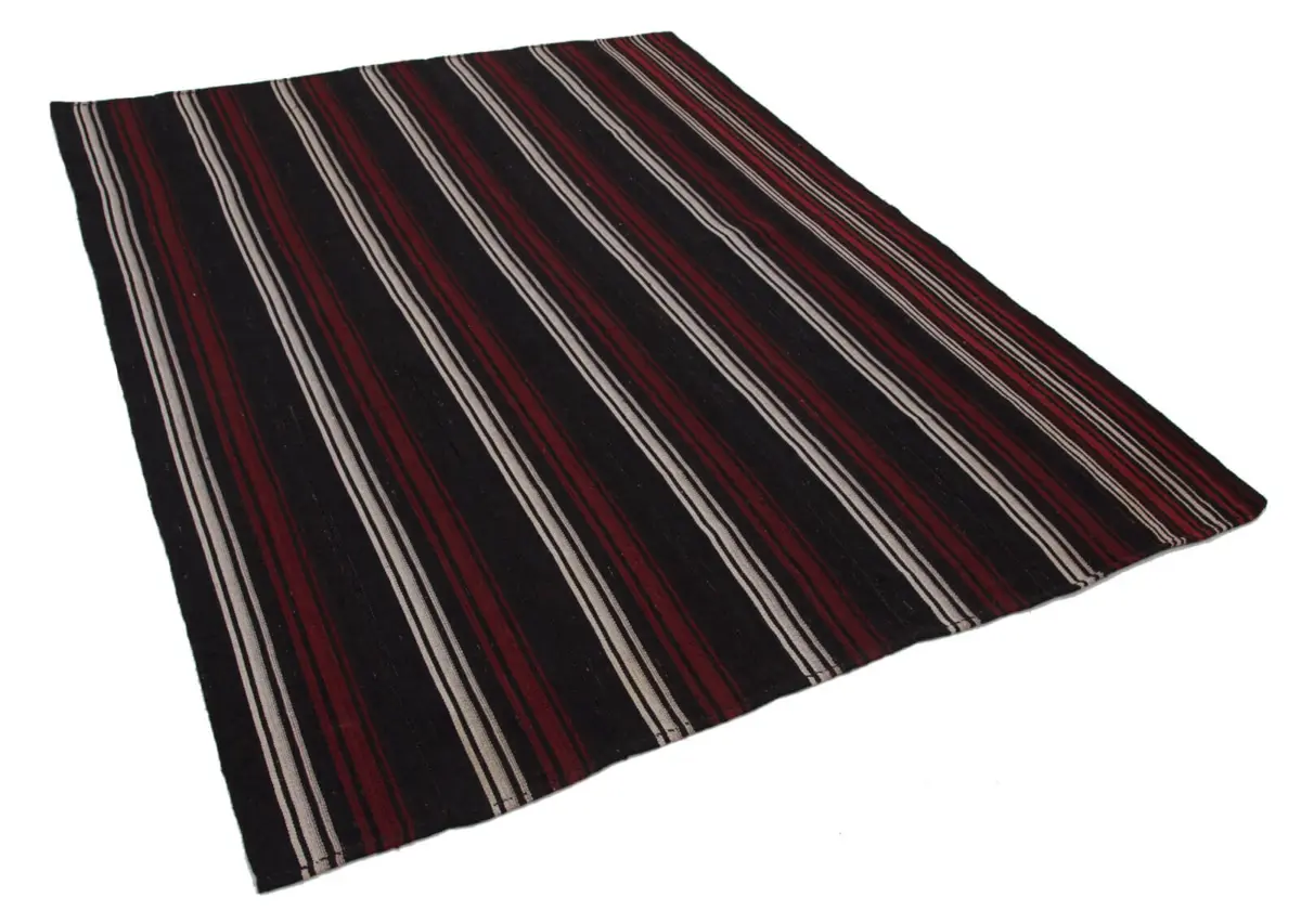 Kıl Çizgili Kahverengi Keçi Kılı İpliğinden El Dokuma Kilim-186x248 - Görsel 3