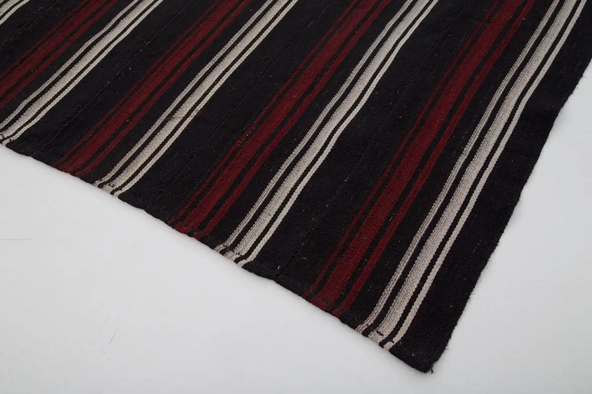 Kıl Çizgili Kahverengi Keçi Kılı İpliğinden El Dokuma Kilim-186x248 - Görsel 4