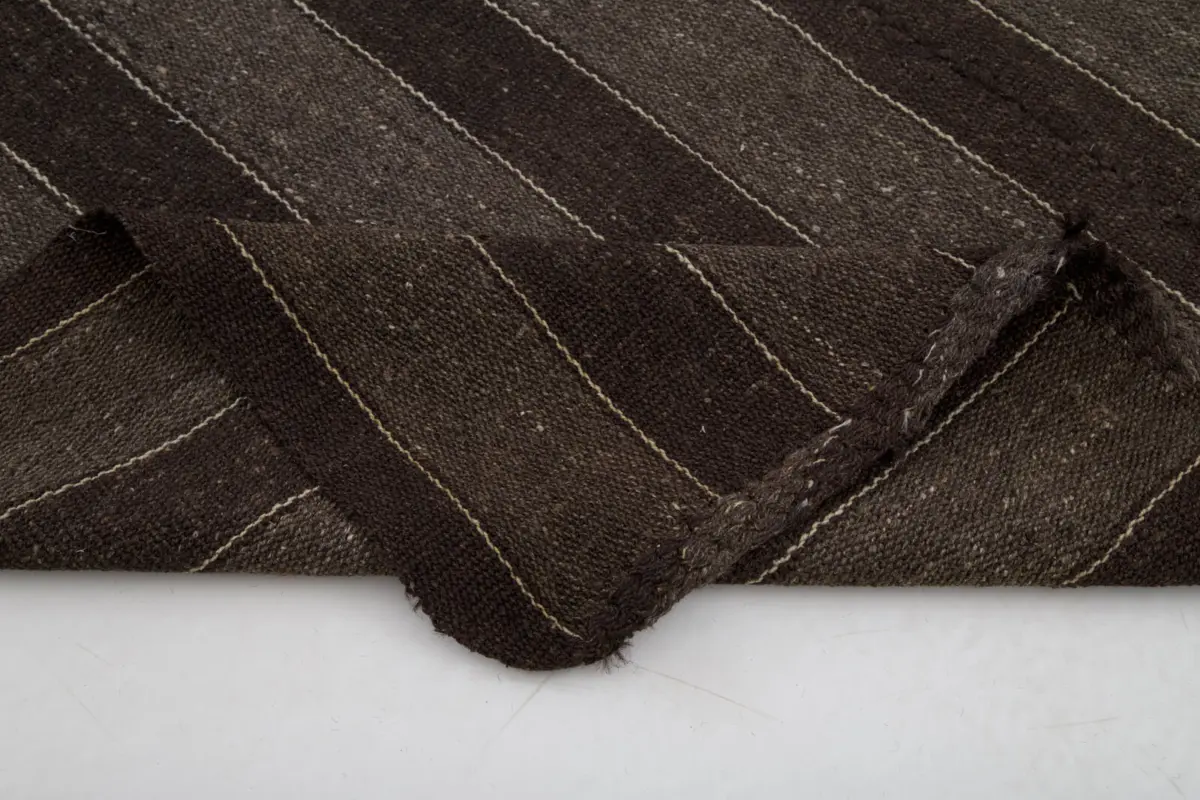 Kıl Çizgili Kahverengi Keçi Kılı İpliğinden El Dokuma Kilim-178x298 - Görsel 5
