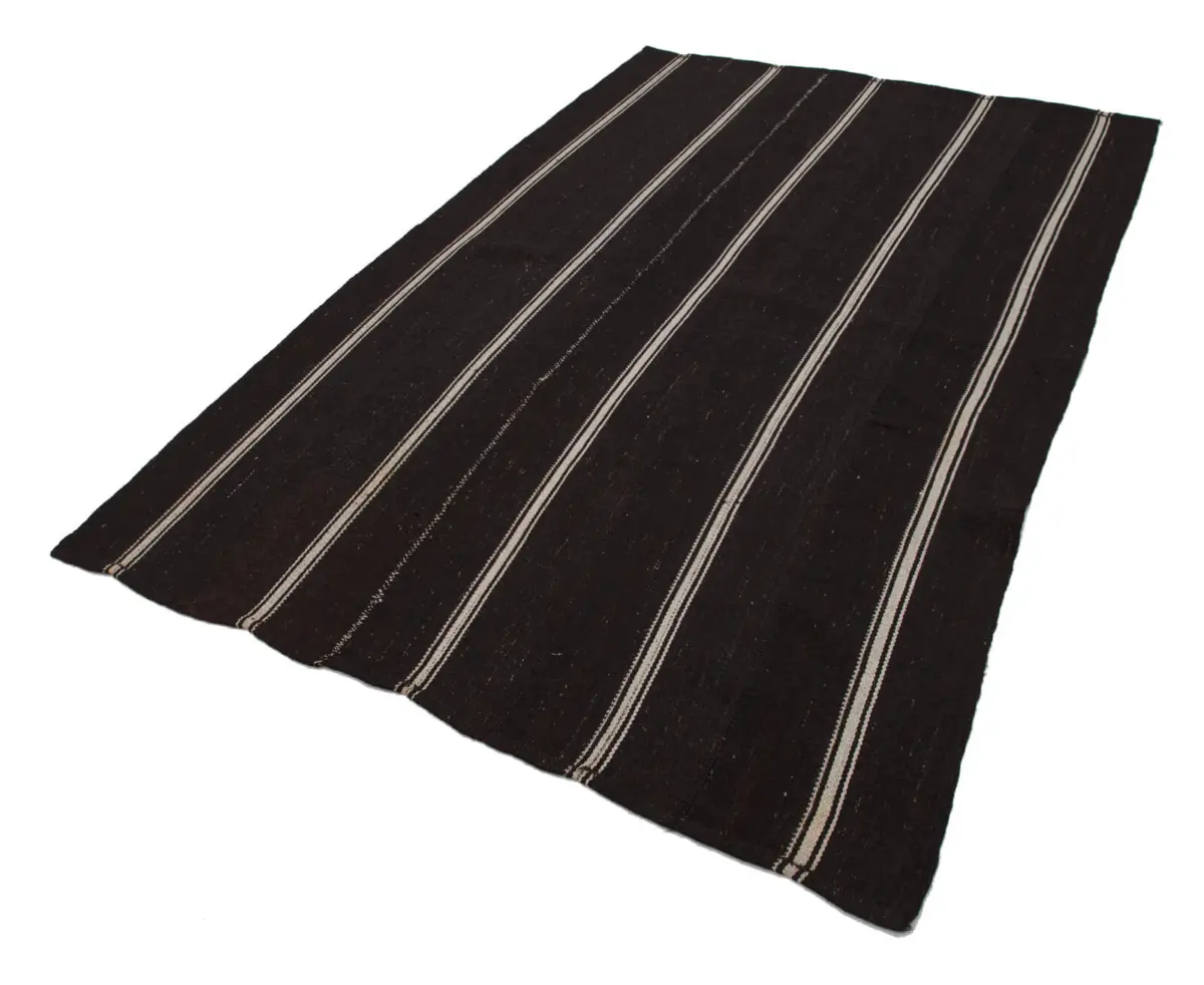 Kıl Çizgili Kahverengi Keçi Kılı İpliğinden El Dokuma Kilim-174x266 - Görsel 2