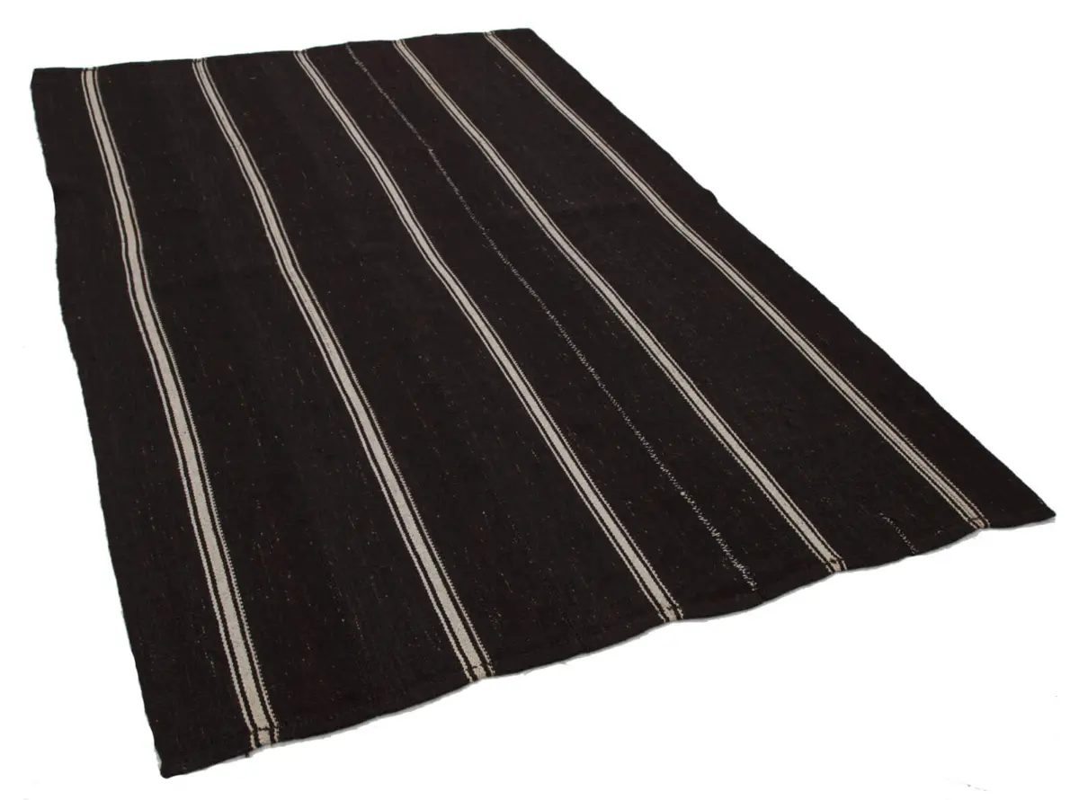 Kıl Çizgili Kahverengi Keçi Kılı İpliğinden El Dokuma Kilim-174x266 - Görsel 3