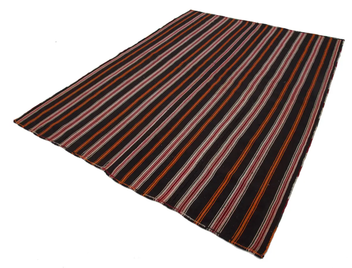 Kıl Çizgili Kahverengi Keçi Kılı İpliğinden El Dokuma Kilim-212x284 - Görsel 2