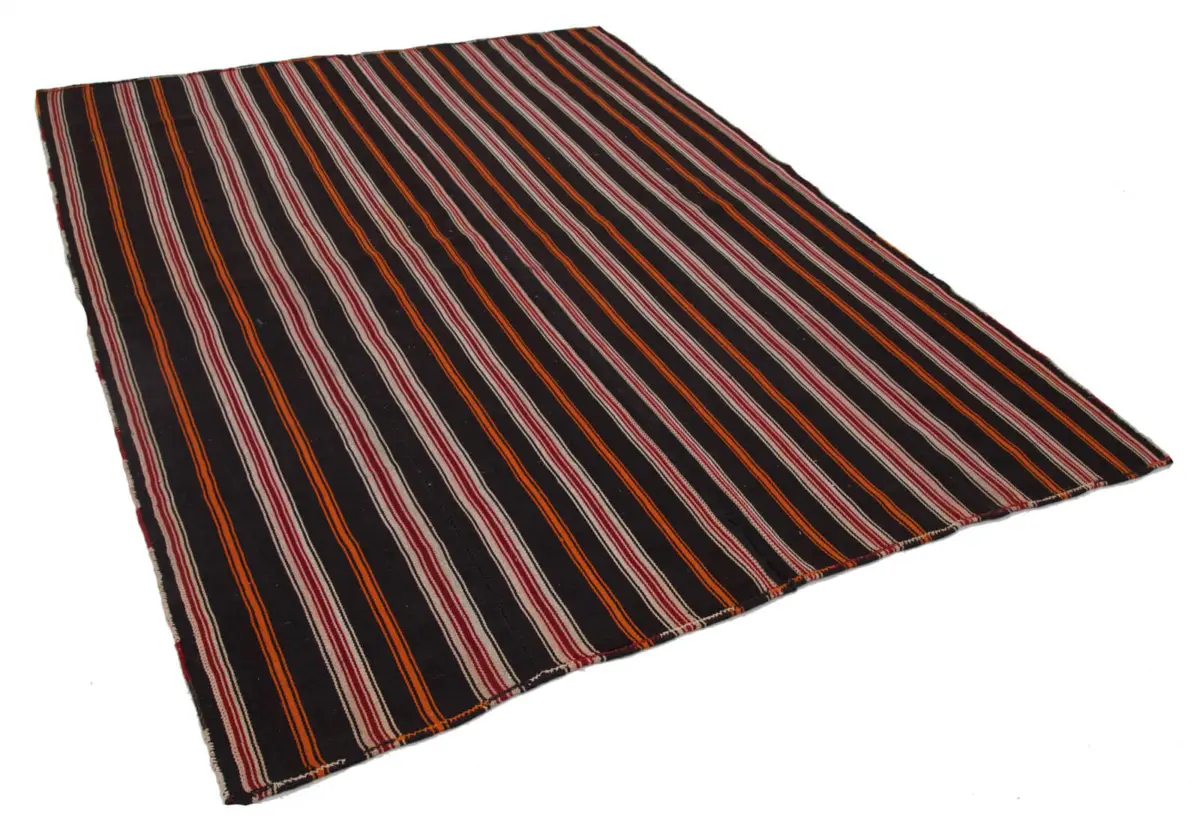 Kıl Çizgili Kahverengi Keçi Kılı İpliğinden El Dokuma Kilim-212x284 - Görsel 3