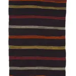 Kıl Çizgili Kahverengi Keçi Kılı İpliğinden El Dokuma Kilim-153x362