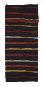 Kıl Çizgili Kahverengi Keçi Kılı İpliğinden El Dokuma Kilim-153x362