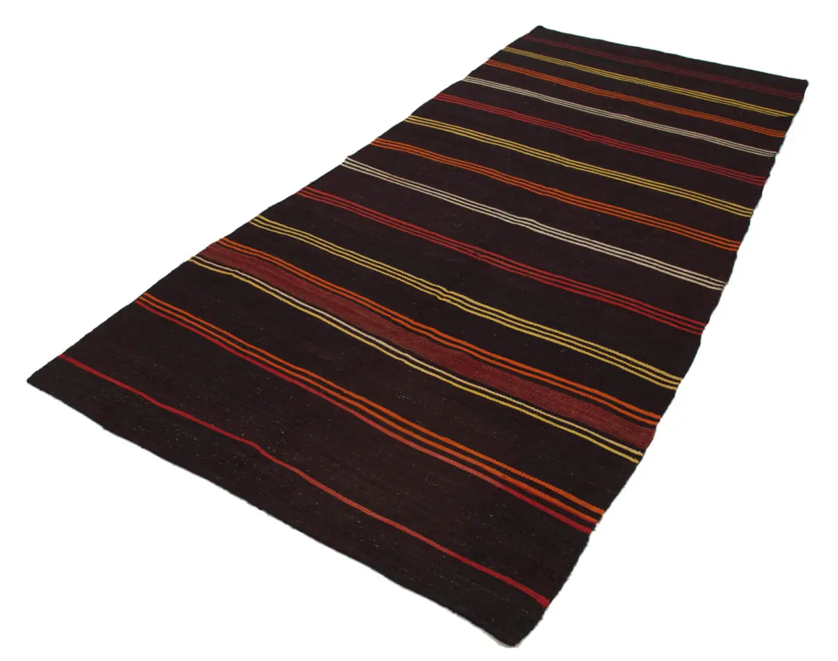 Kıl Çizgili Kahverengi Keçi Kılı İpliğinden El Dokuma Kilim-153x362 - Görsel 2