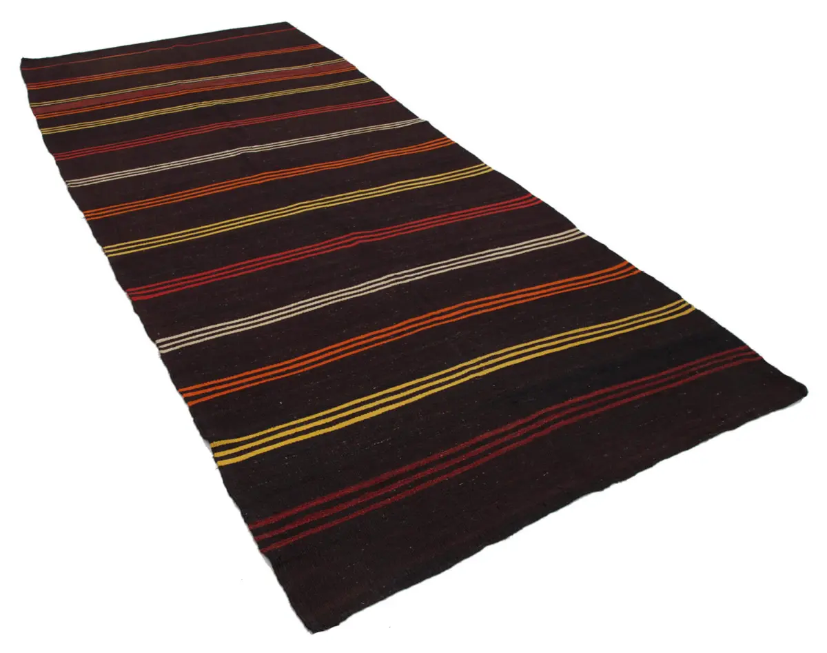 Kıl Çizgili Kahverengi Keçi Kılı İpliğinden El Dokuma Kilim-153x362 - Görsel 3