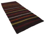Kıl Çizgili Kahverengi Keçi Kılı İpliğinden El Dokuma Kilim-153x362 - Görsel 3
