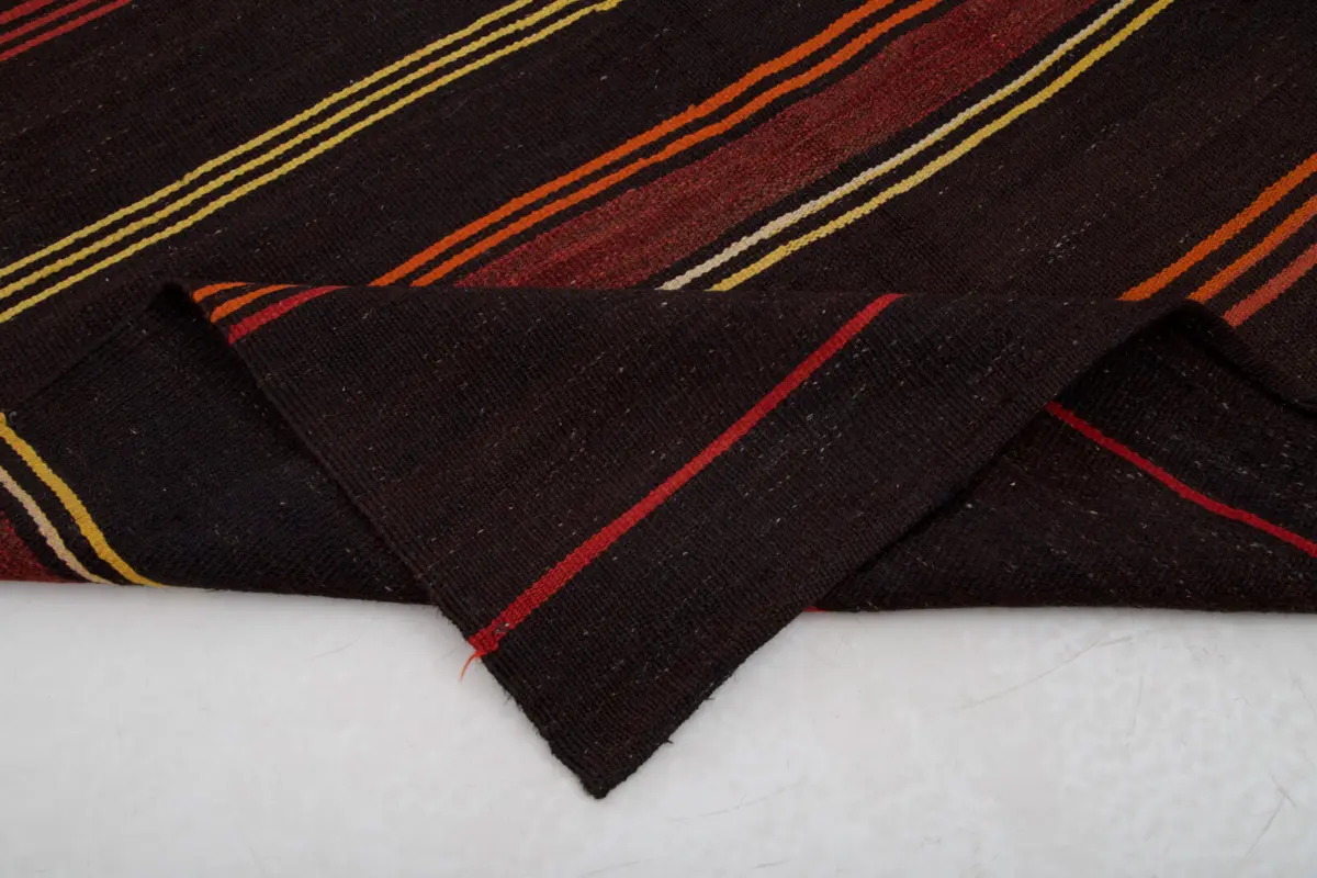 Kıl Çizgili Kahverengi Keçi Kılı İpliğinden El Dokuma Kilim-153x362 - Görsel 5