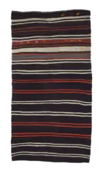 Kıl Çizgili Kahverengi Keçi Kılı İpliğinden El Dokuma Kilim-167x317