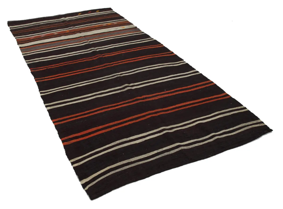 Kıl Çizgili Kahverengi Keçi Kılı İpliğinden El Dokuma Kilim-167x317 - Görsel 3