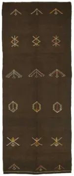 Kıl Çizgili Kahverengi Keçi Kılı İpliğinden El Dokuma Kilim-152x390
