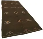 Kıl Çizgili Kahverengi Keçi Kılı İpliğinden El Dokuma Kilim-152x390 - Görsel 2