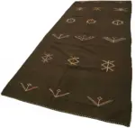 Kıl Çizgili Kahverengi Keçi Kılı İpliğinden El Dokuma Kilim-152x390 - Görsel 3