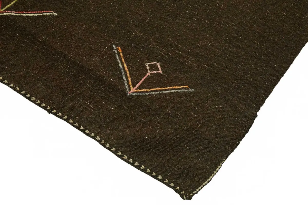 Kıl Çizgili Kahverengi Keçi Kılı İpliğinden El Dokuma Kilim-152x390 - Görsel 4
