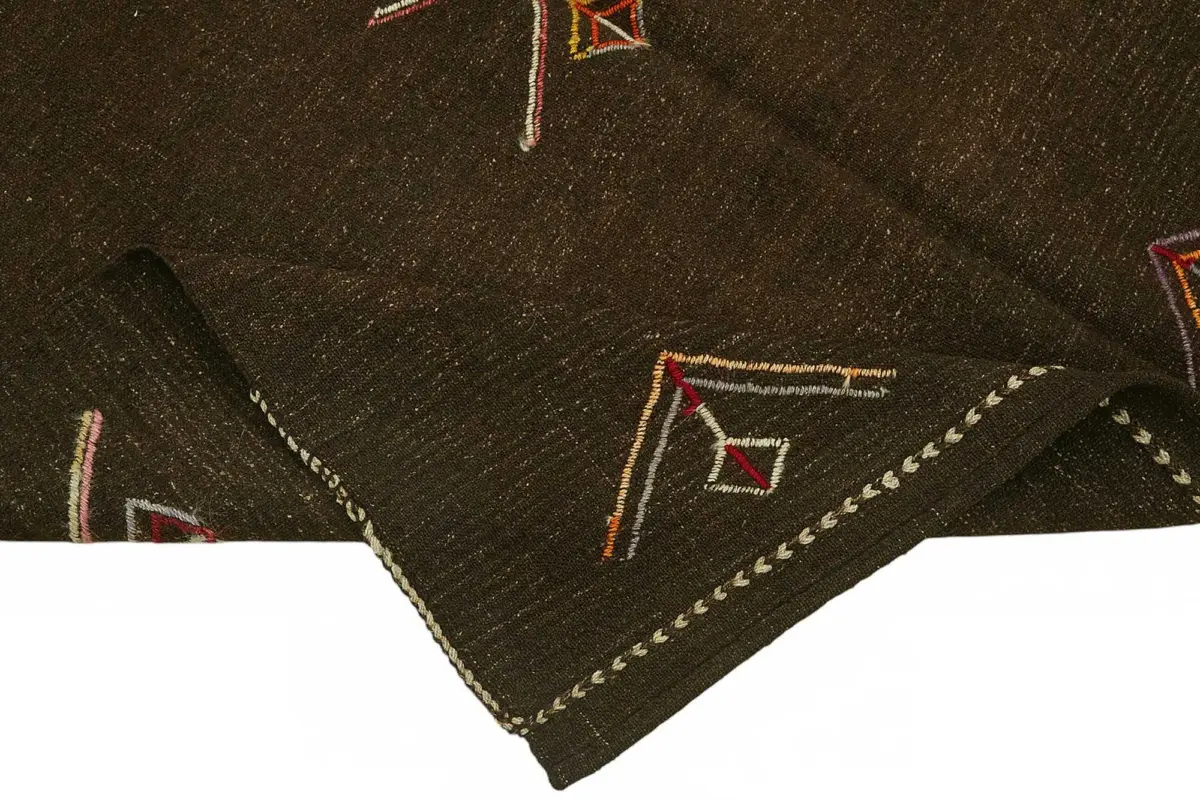 Kıl Çizgili Kahverengi Keçi Kılı İpliğinden El Dokuma Kilim-152x390 - Görsel 6