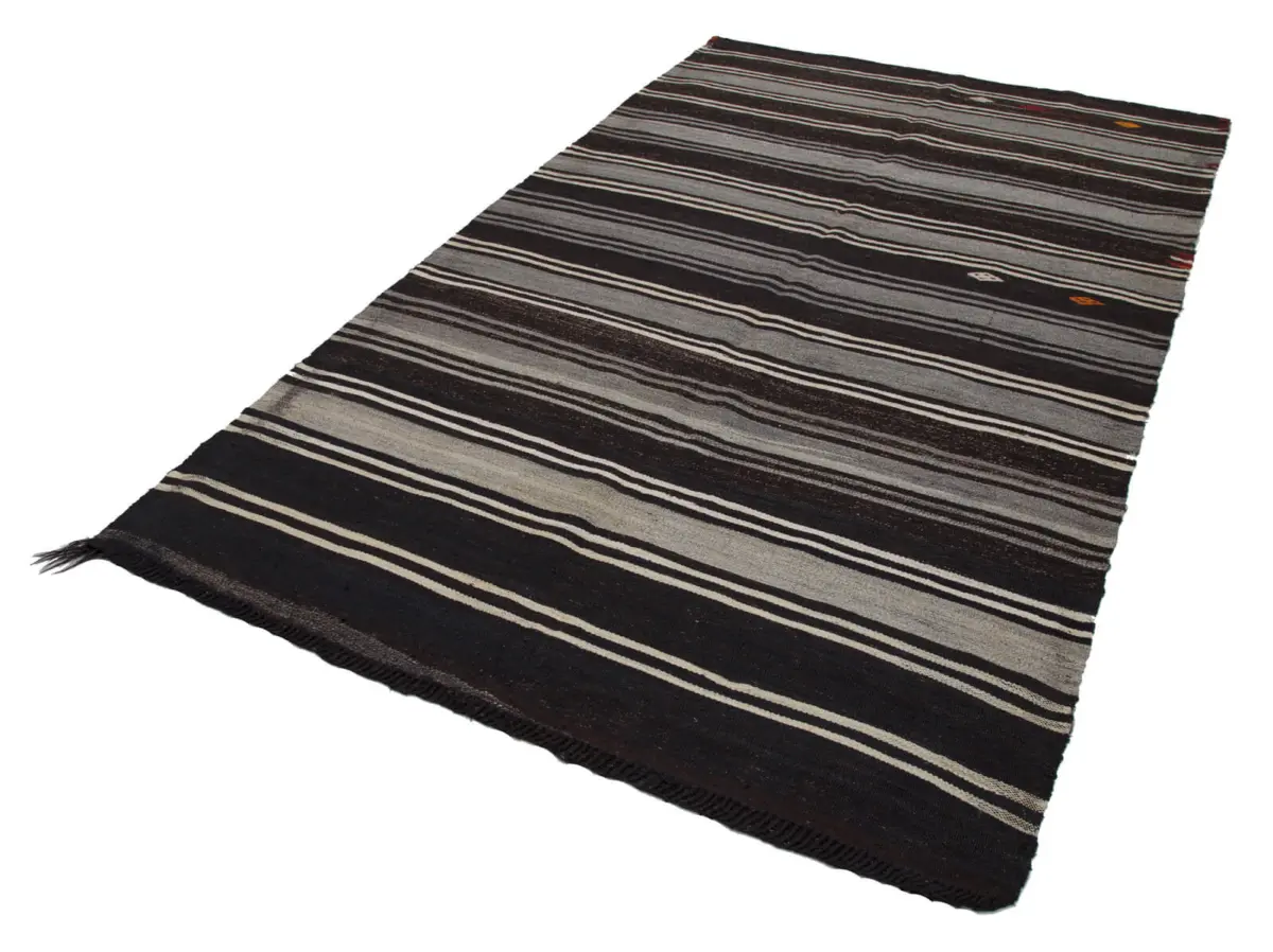 Kıl Çizgili Kahverengi Keçi Kılı İpliğinden El Dokuma Kilim-183x320 - Görsel 2