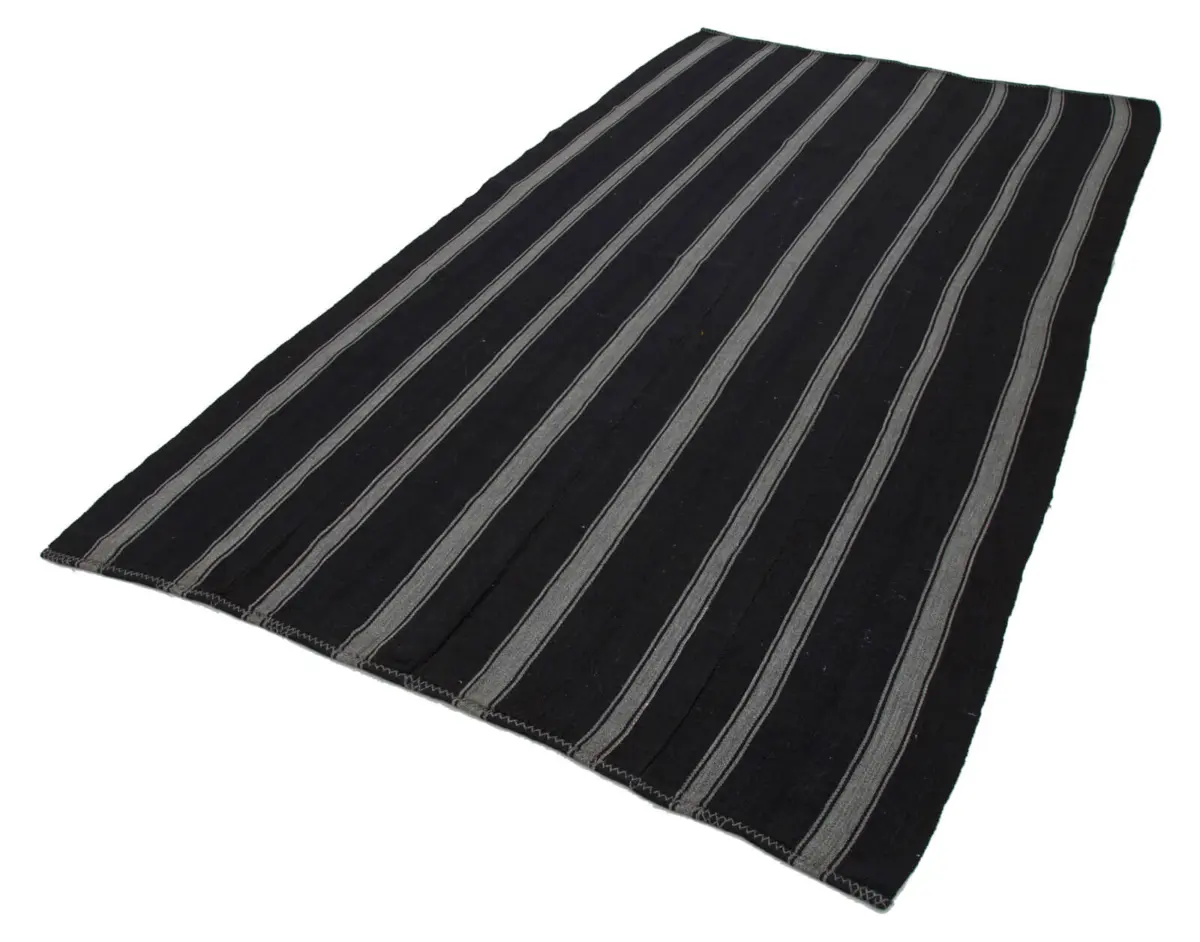 Kıl Çizgili Kahverengi Keçi Kılı İpliğinden El Dokuma Kilim-184x333 - Görsel 2