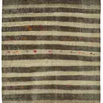 Kıl Çizgili Kahverengi Keçi Kılı İpliğinden El Dokuma Kilim-216x370