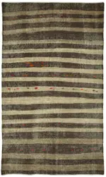 Kıl Çizgili Kahverengi Keçi Kılı İpliğinden El Dokuma Kilim-216x370