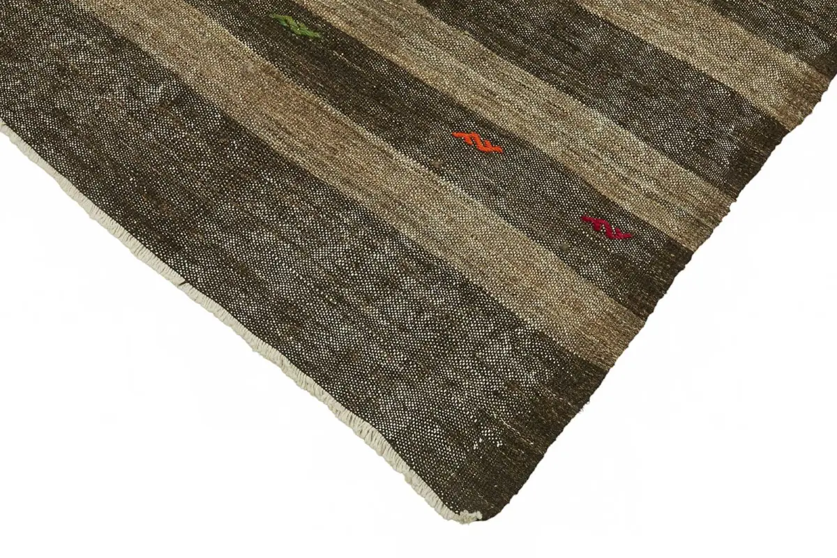 Kıl Çizgili Kahverengi Keçi Kılı İpliğinden El Dokuma Kilim-216x370 - Görsel 4
