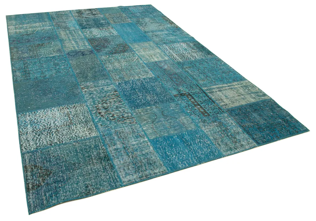 Patchwork Mavi Pamuk Üzerine Yün El Dokuma Kilim-200x297 - Görsel 2