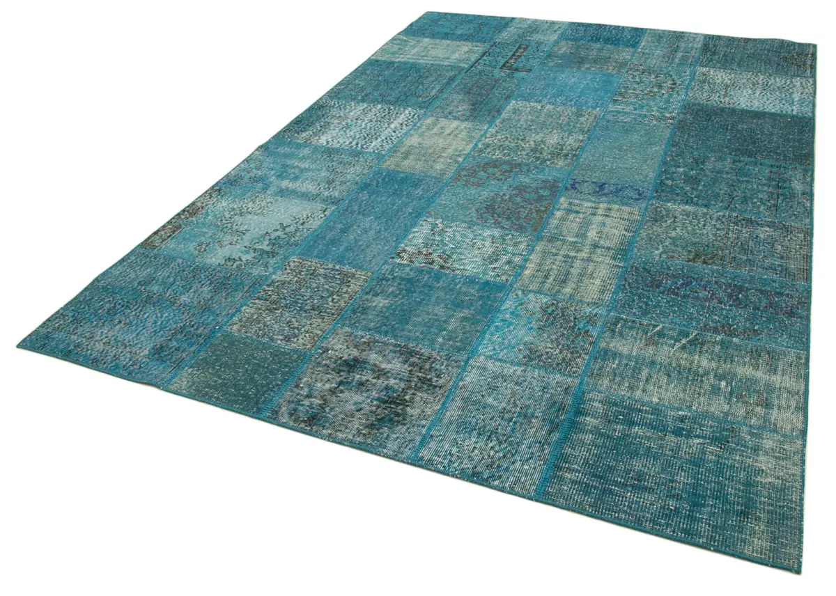 Patchwork Mavi Pamuk Üzerine Yün El Dokuma Kilim-200x297 - Görsel 3