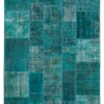 Patchwork Turkuaz Pamuk Üzerine Yün El Dokuma Kilim-200x298