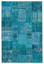 Patchwork Mavi Pamuk Üzerine Yün El Dokuma Kilim-200x298