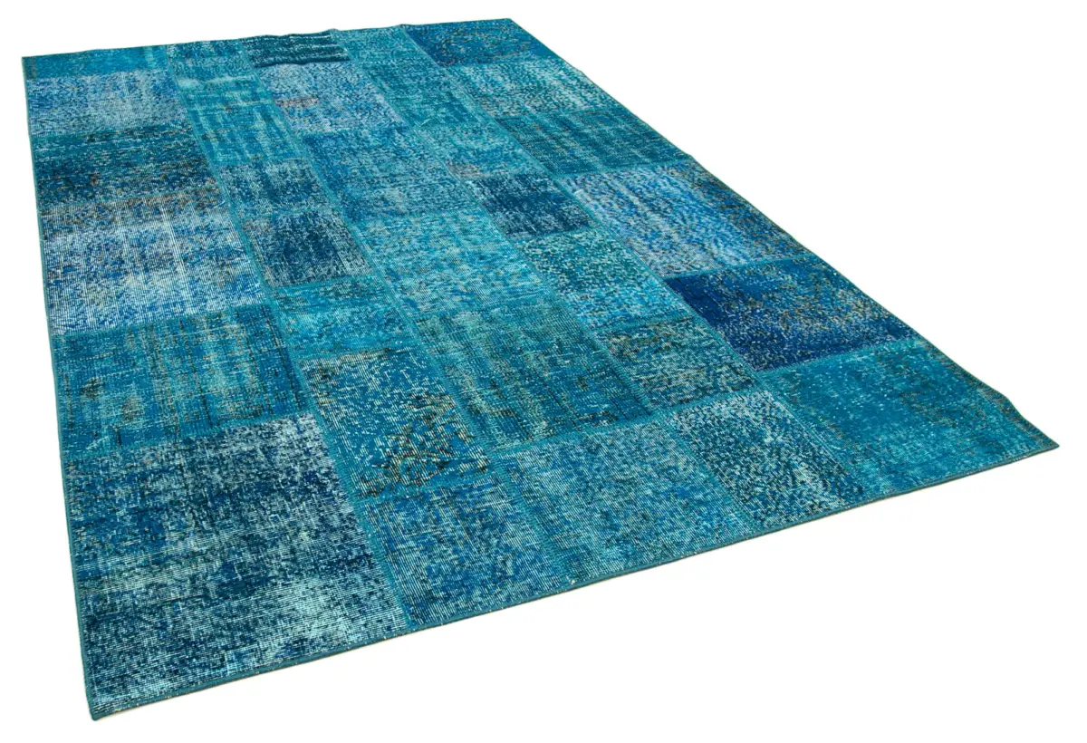Patchwork Mavi Pamuk Üzerine Yün El Dokuma Kilim-200x298 - Görsel 2