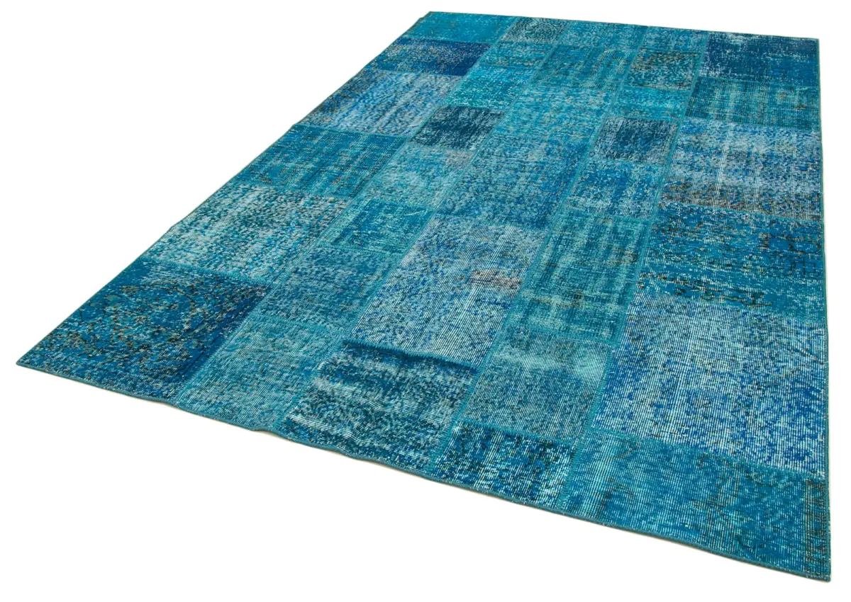 Patchwork Mavi Pamuk Üzerine Yün El Dokuma Kilim-200x298 - Görsel 3