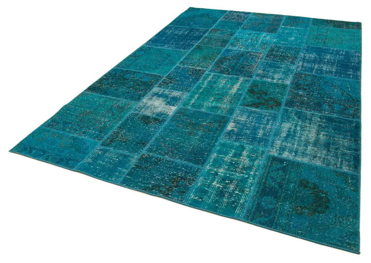 Patchwork Mavi Pamuk Üzerine Yün El Dokuma Kilim-200x298 - Görsel 3