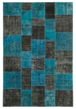 Patchwork Siyah Pamuk Üzerine Yün El Dokuma Kilim-200x297