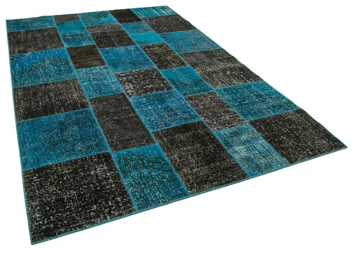 Patchwork Siyah Pamuk Üzerine Yün El Dokuma Kilim-200x297 - Görsel 2