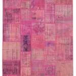 Patchwork Pembe Pamuk Üzerine Yün El Dokuma Kilim-202x298