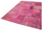 Patchwork Pembe Pamuk Üzerine Yün El Dokuma Kilim-202x298 - Görsel 3