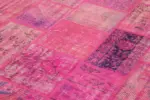 Patchwork Pembe Pamuk Üzerine Yün El Dokuma Kilim-202x298 - Görsel 5