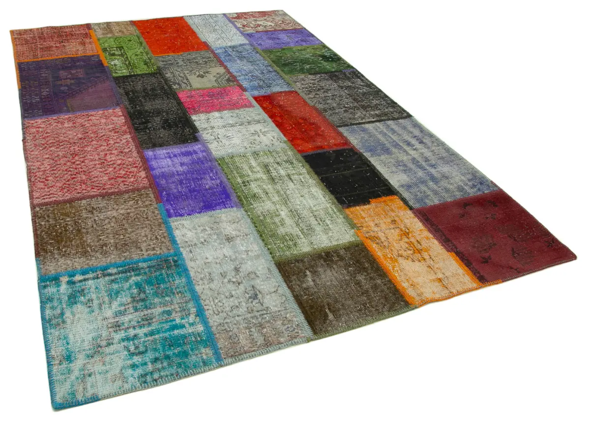 Patchwork Multi Pamuk Üzerine Yün El Dokuma Kilim-190x290 - Görsel 2