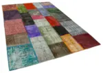 Patchwork Multi Pamuk Üzerine Yün El Dokuma Kilim-190x290 - Görsel 2