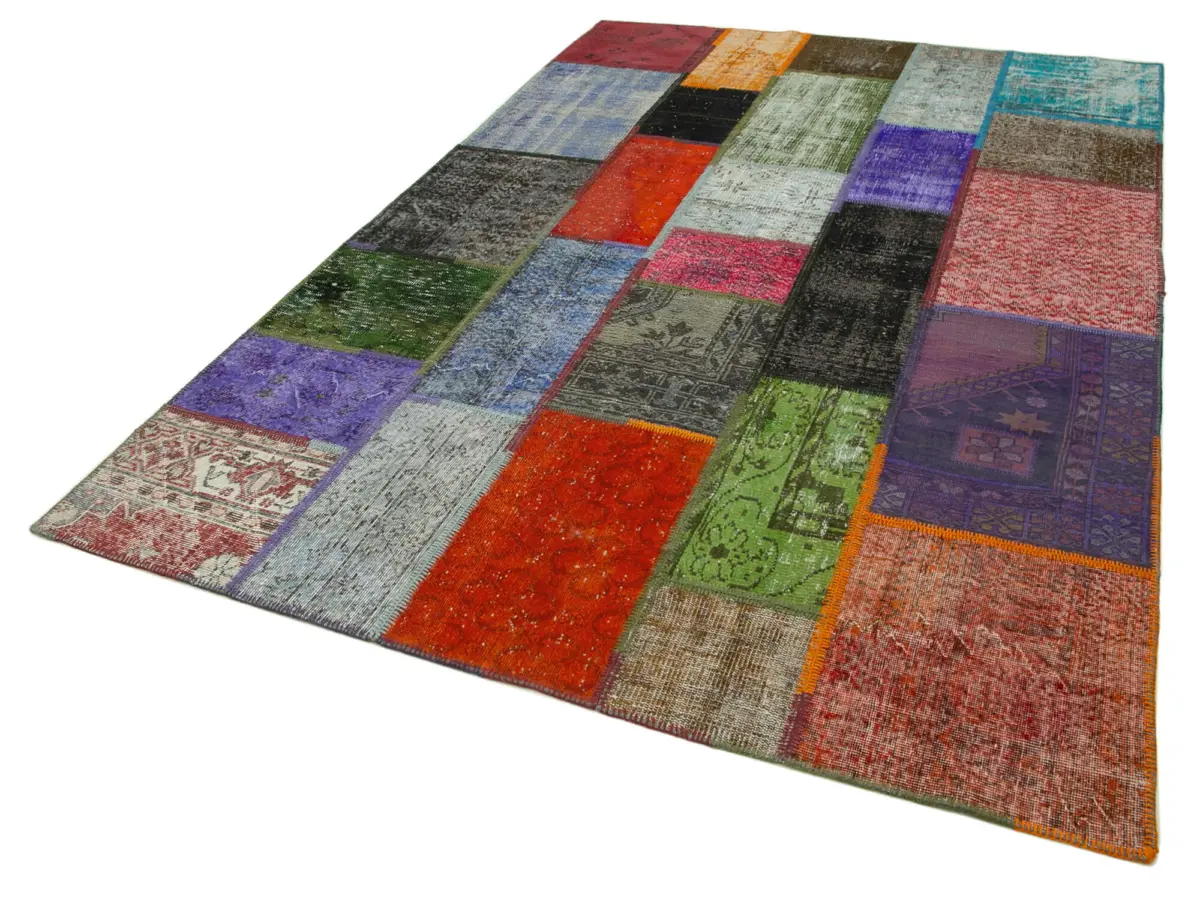 Patchwork Multi Pamuk Üzerine Yün El Dokuma Kilim-190x290 - Görsel 3