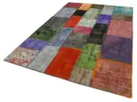 Patchwork Multi Pamuk Üzerine Yün El Dokuma Kilim-190x290 - Görsel 3