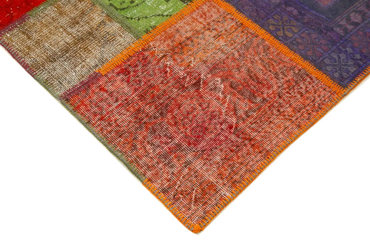 Patchwork Multi Pamuk Üzerine Yün El Dokuma Kilim-190x290 - Görsel 4