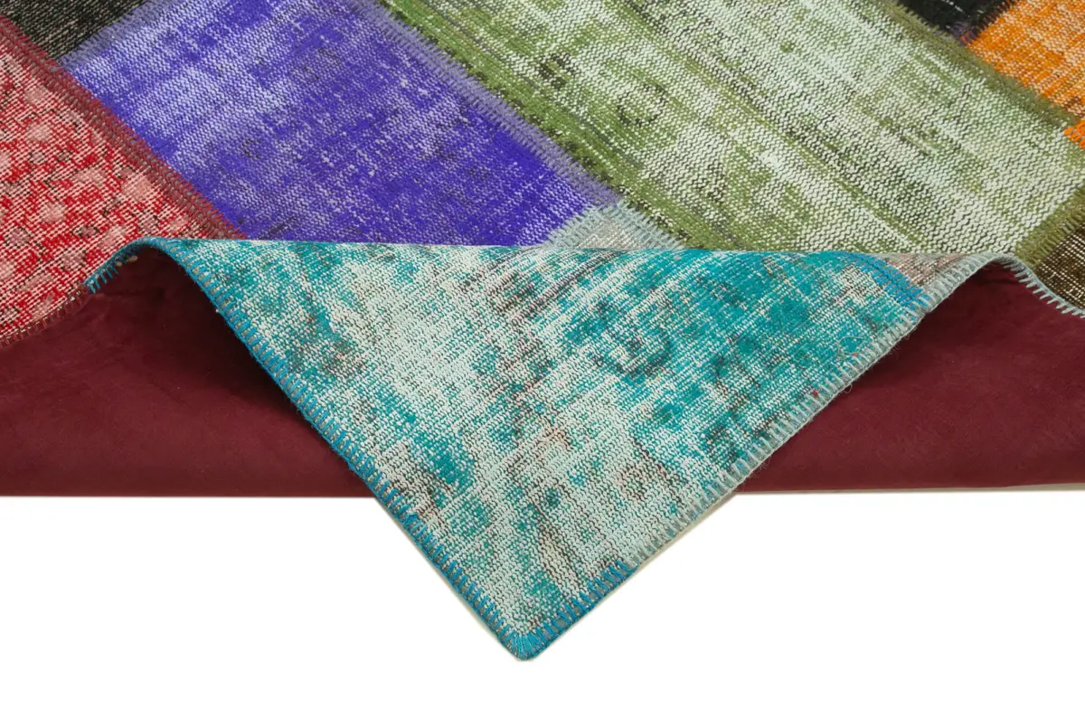 Patchwork Multi Pamuk Üzerine Yün El Dokuma Kilim-190x290 - Görsel 6