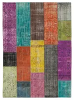 Patchwork Multi Pamuk Üzerine Yün El Dokuma Kilim-202x276