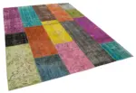 Patchwork Multi Pamuk Üzerine Yün El Dokuma Kilim-202x276 - Görsel 2