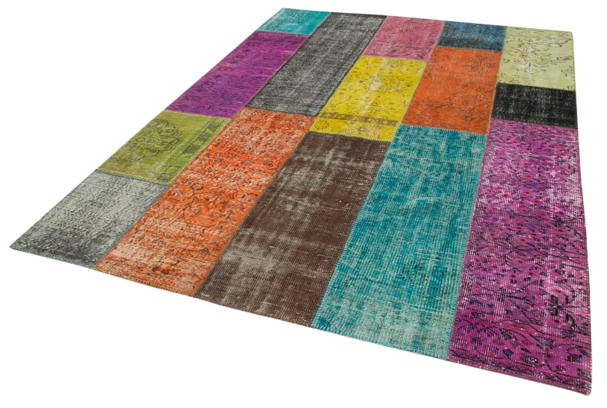 Patchwork Multi Pamuk Üzerine Yün El Dokuma Kilim-202x276 - Görsel 3