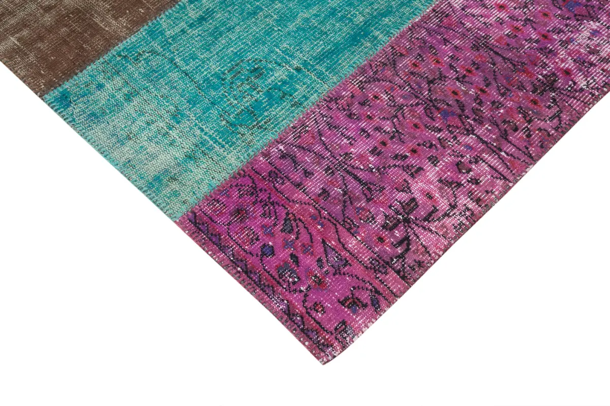 Patchwork Multi Pamuk Üzerine Yün El Dokuma Kilim-202x276 - Görsel 4