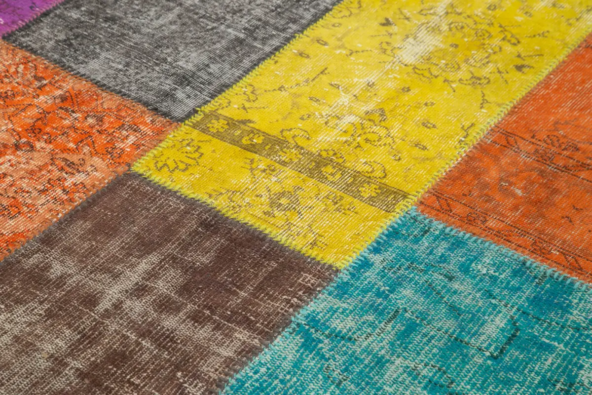Patchwork Multi Pamuk Üzerine Yün El Dokuma Kilim-202x276 - Görsel 5